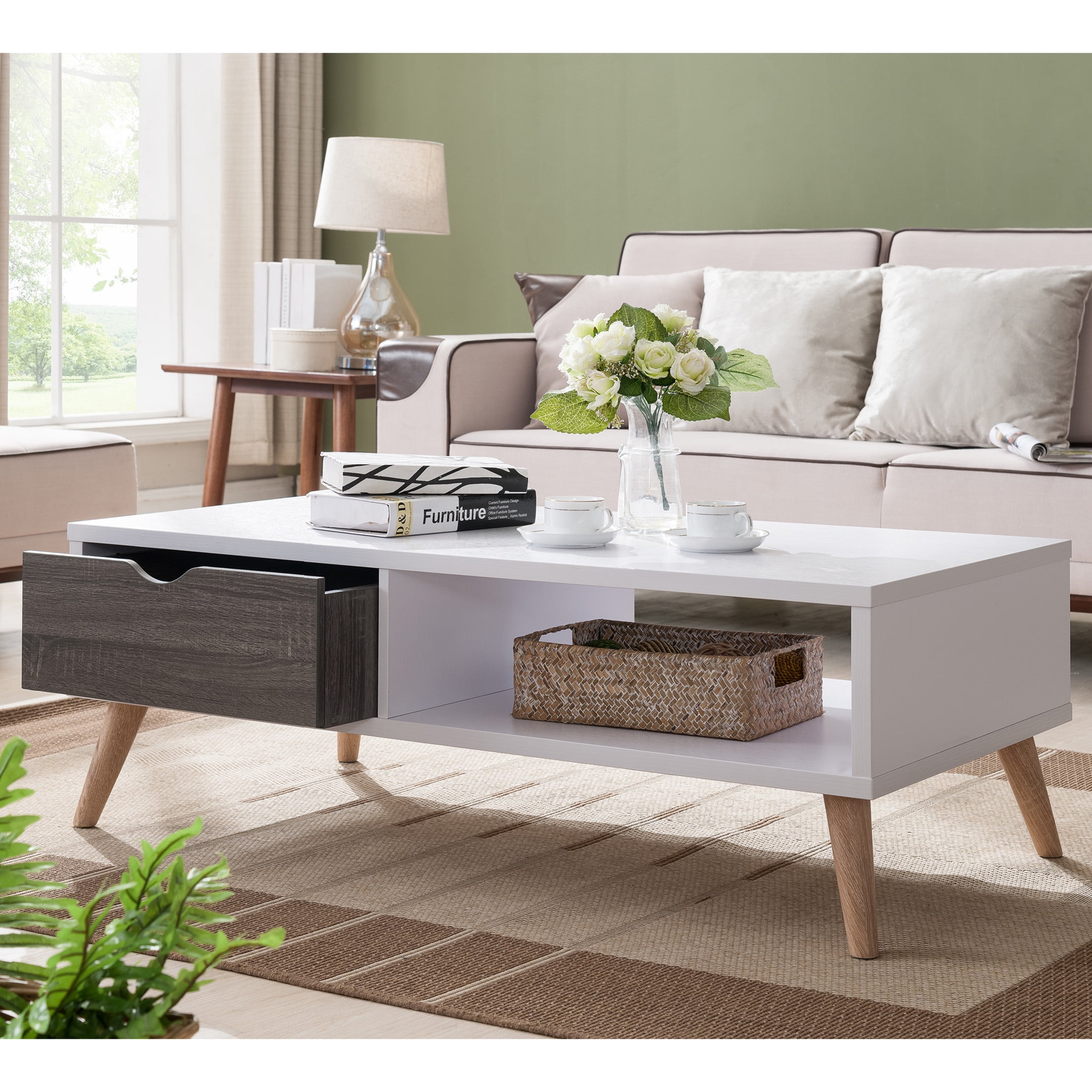 Furniture of America Dominique 1-Drawer Coffee Table, White