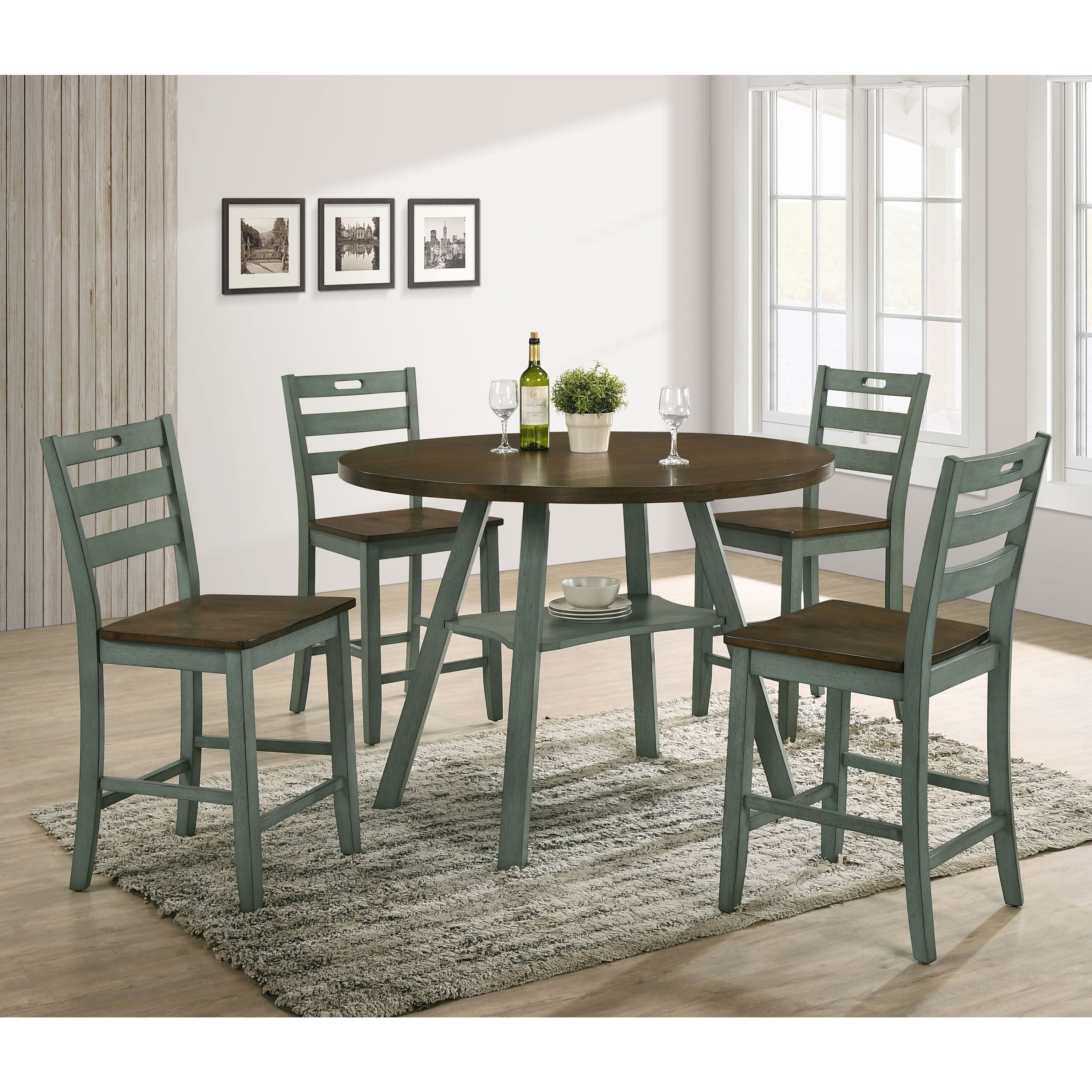 Furniture of America Donia Wood Counter Chair- Set of 2, Antique Green