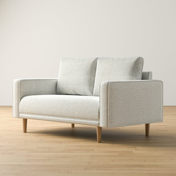 Furniture of America Doux Off White MCM Custom Boucle Upholstered Fabric Welt Trim Living Room Loveseat Sofa Couch