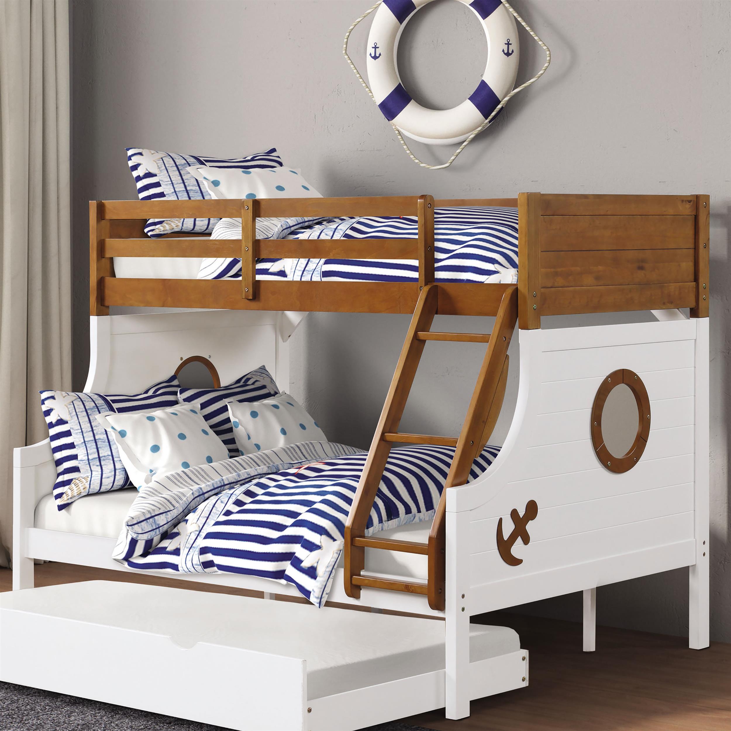 Furniture of America Dranden Solid Wood Twin over Full Bunk Bed in Oak ...