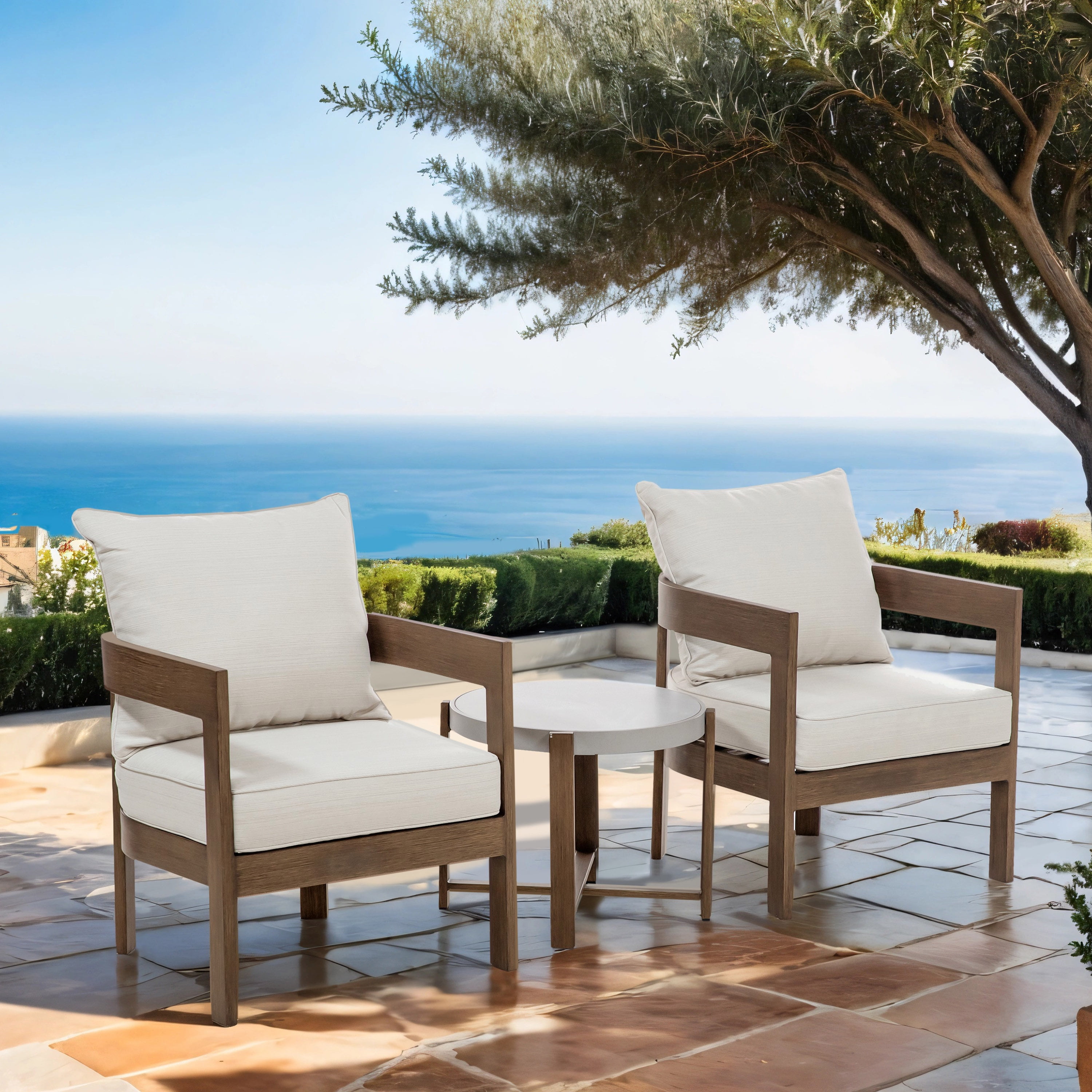 Furniture of America Drom 3-Piece Aluminum Patio Table and Chair Set, Natural and Beige