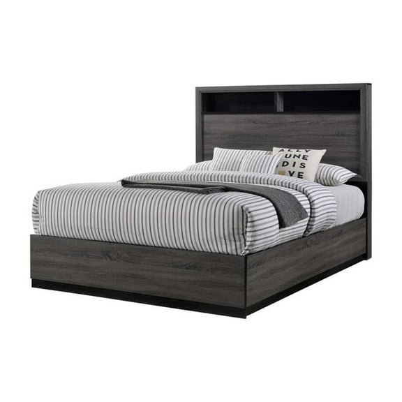 Furniture of America Drummond Wood Queen Storage Panel Bed in Gray