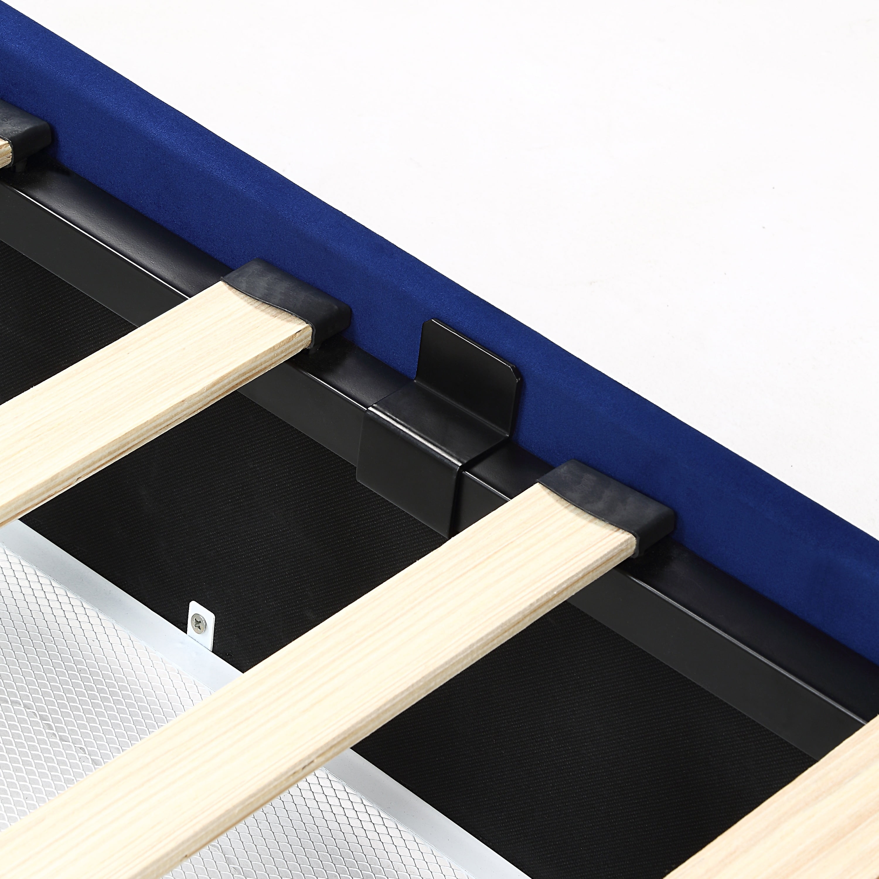 Navy Upholstered Queen Storage Bed with Wood Frame and Drawers