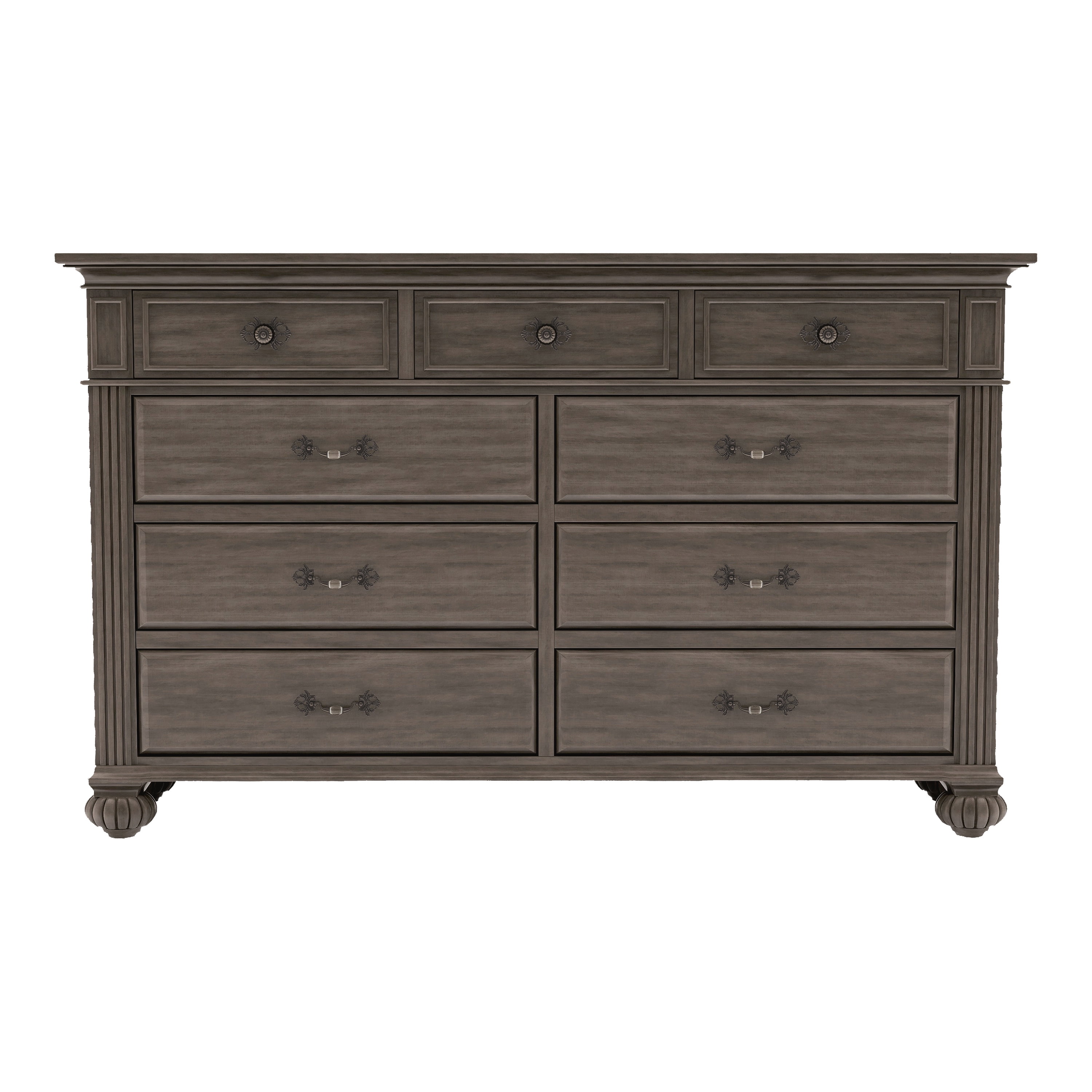 Gray Solid Wood 9-Drawer Horizontal Dresser with Metal Handles