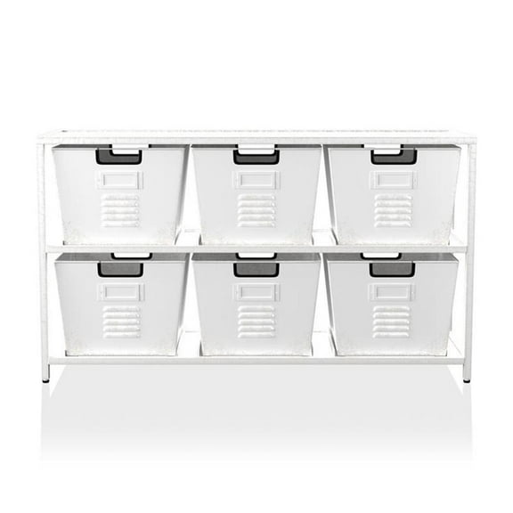 Furniture of America Ed Industrial Steel Dimensions: 43.88"W x 14"D x 25.13"H Storage Shelf, White