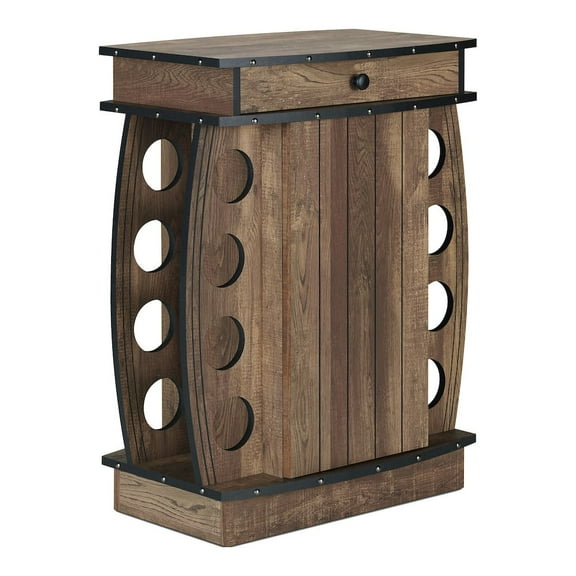 Furniture of America Edenz Rustic Wood 8-Bottle Wine Cabinet in Reclaimed Oak