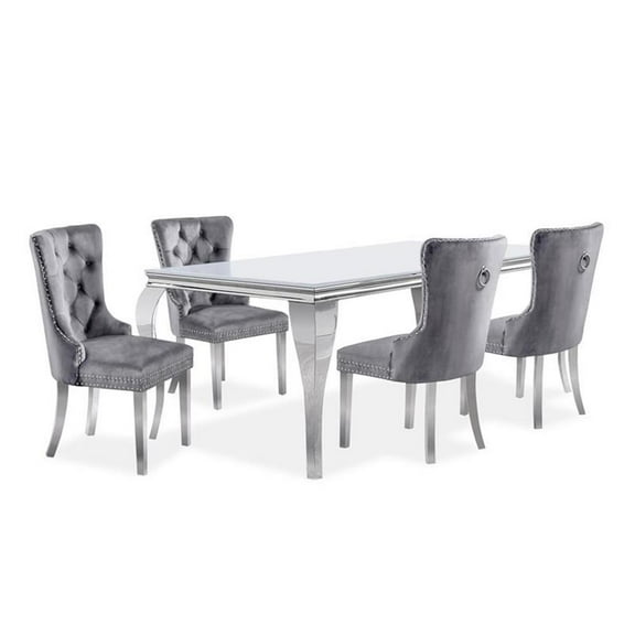 Furniture of America Edi Metal 5-Piece Dining Table Set in White and Gray
