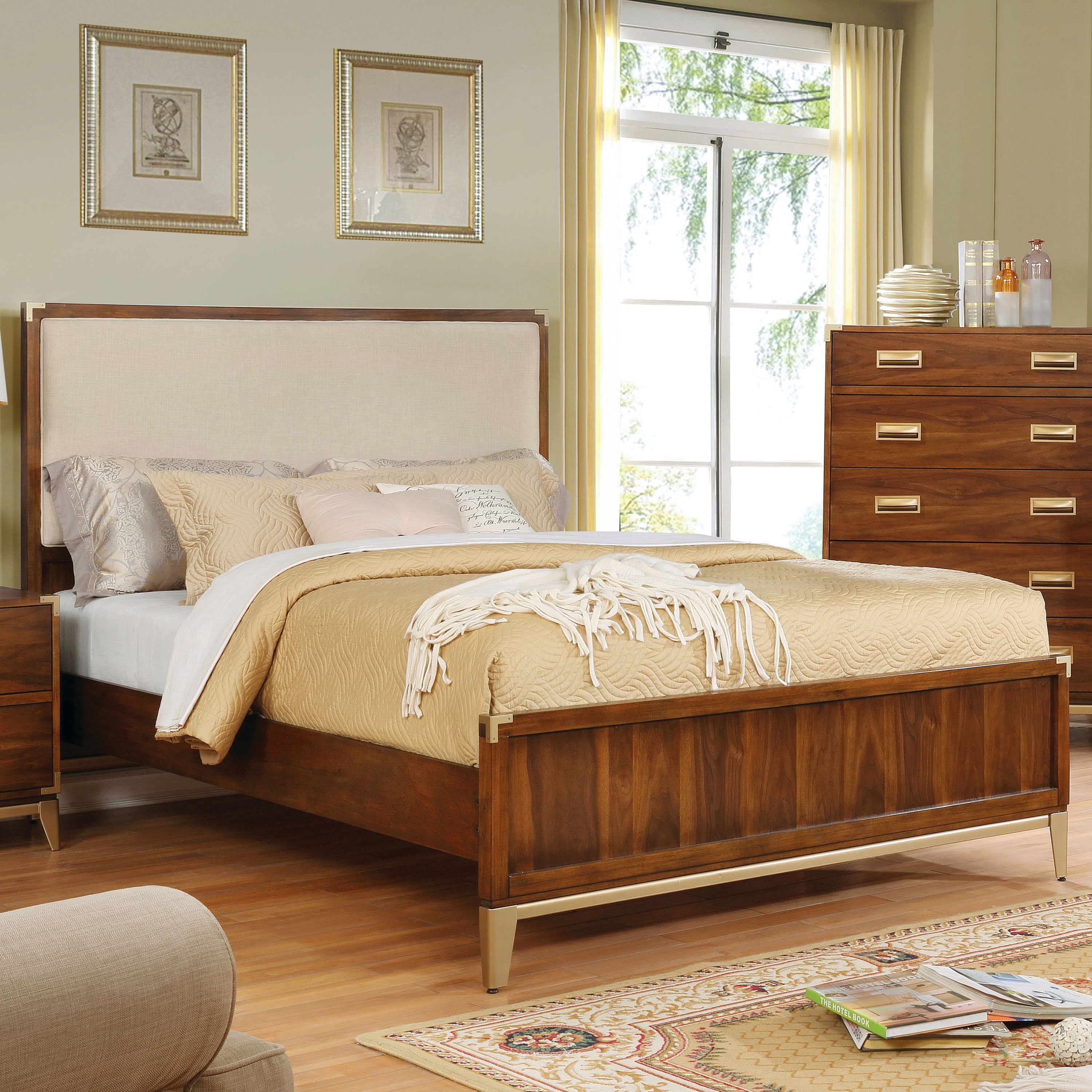 Furniture of America Eilith Platform Bed, California King, Dark Oak, Beige
