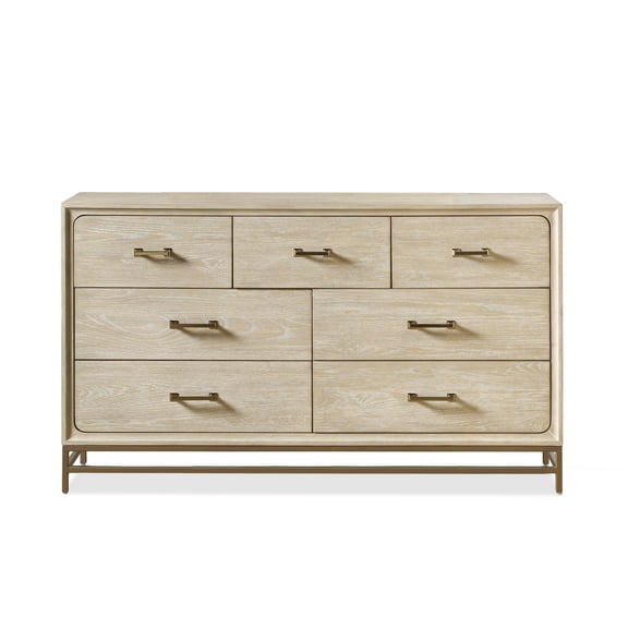 Furniture of America Eirlys Modern Wood 7-Drawer Dresser with Metal Legs, Light Oak