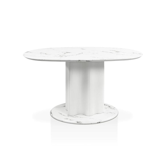 Furniture of America Elara Iron and Faux Marble Pedestal Dining Table in White