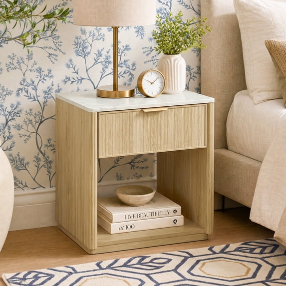 Furniture of America Elarin Modern Wood 1-Drawer Nightstand with Open Bottom Shelf, Natural