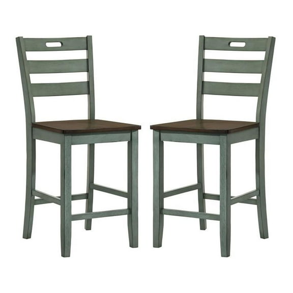 Furniture of America Elda Wood Counter Height Chair in Antique Green (Set of 2)