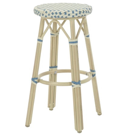 Furniture of America Elena Bohemian Round Wicker Patio Stools (Set of 2) by Beige/Blue 30-inch Bar Height