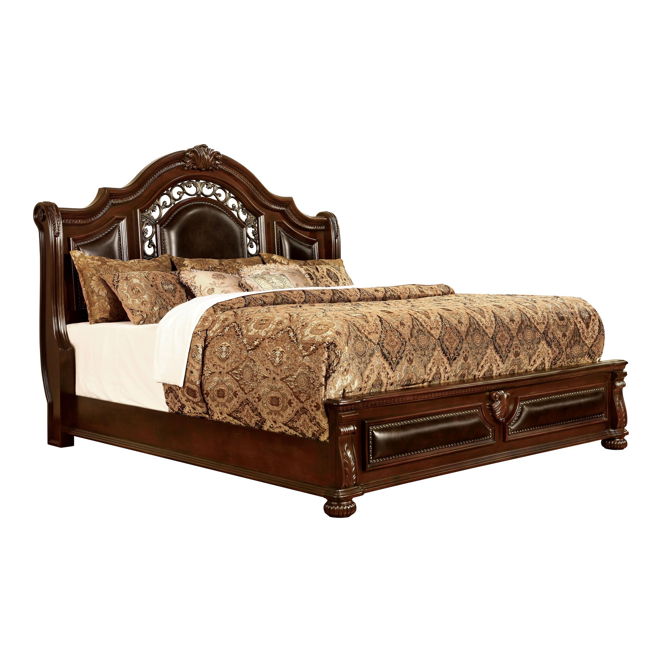 Furniture of America Upholstered Queen Size Solid Wooden Bed in
