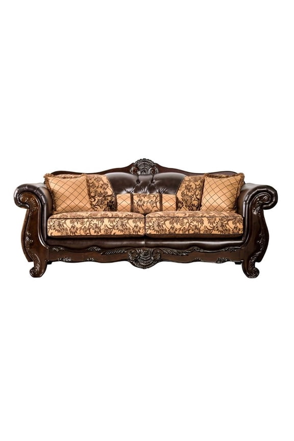 Eli Faux Leather Tufted Sofa in Tan Brown