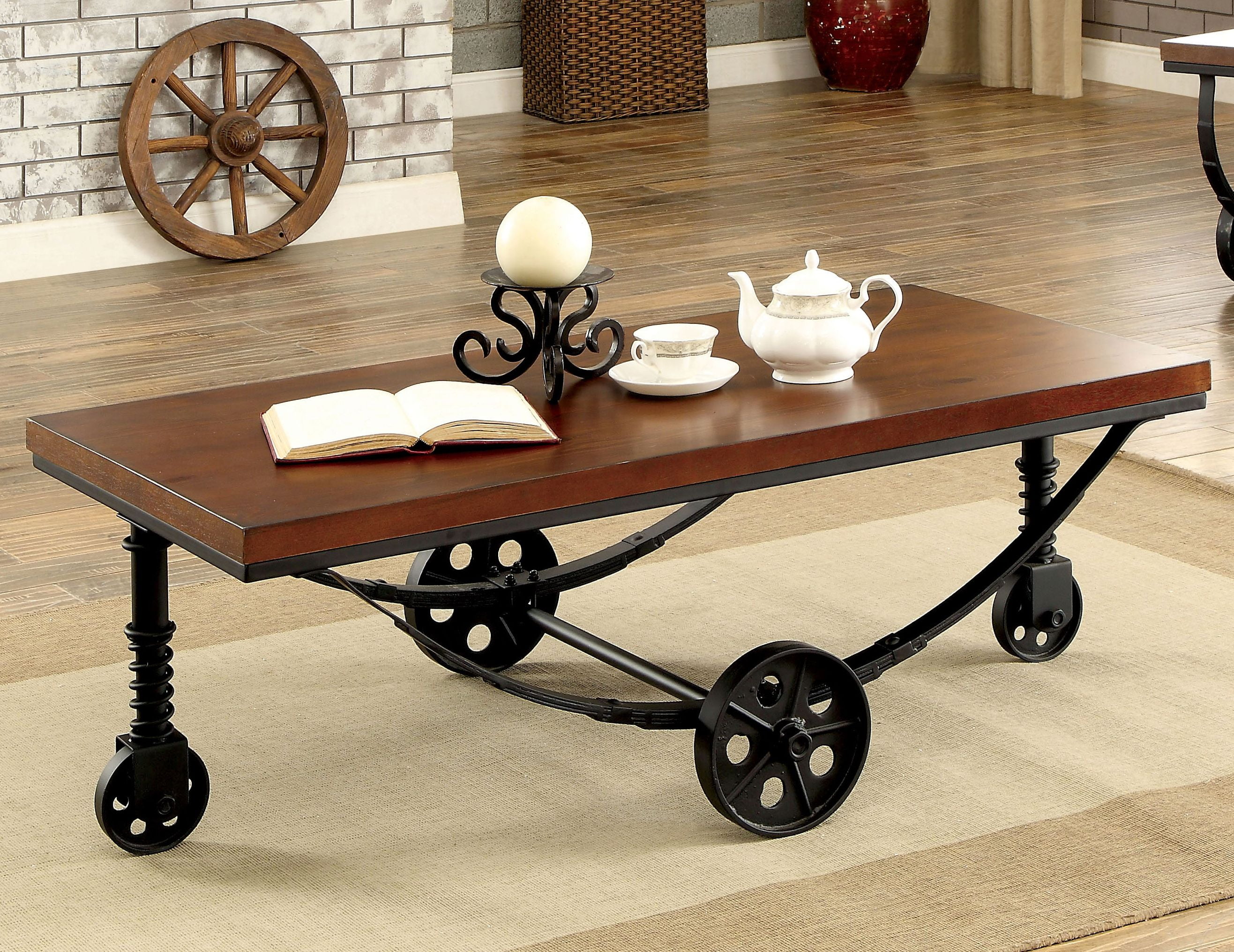 Furniture of America Elin Industrial Coffee Table, Dark Oak