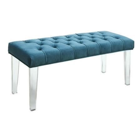 Furniture of America Eliza Contemporary Fabric Bench with Acrylic Legs in Blue