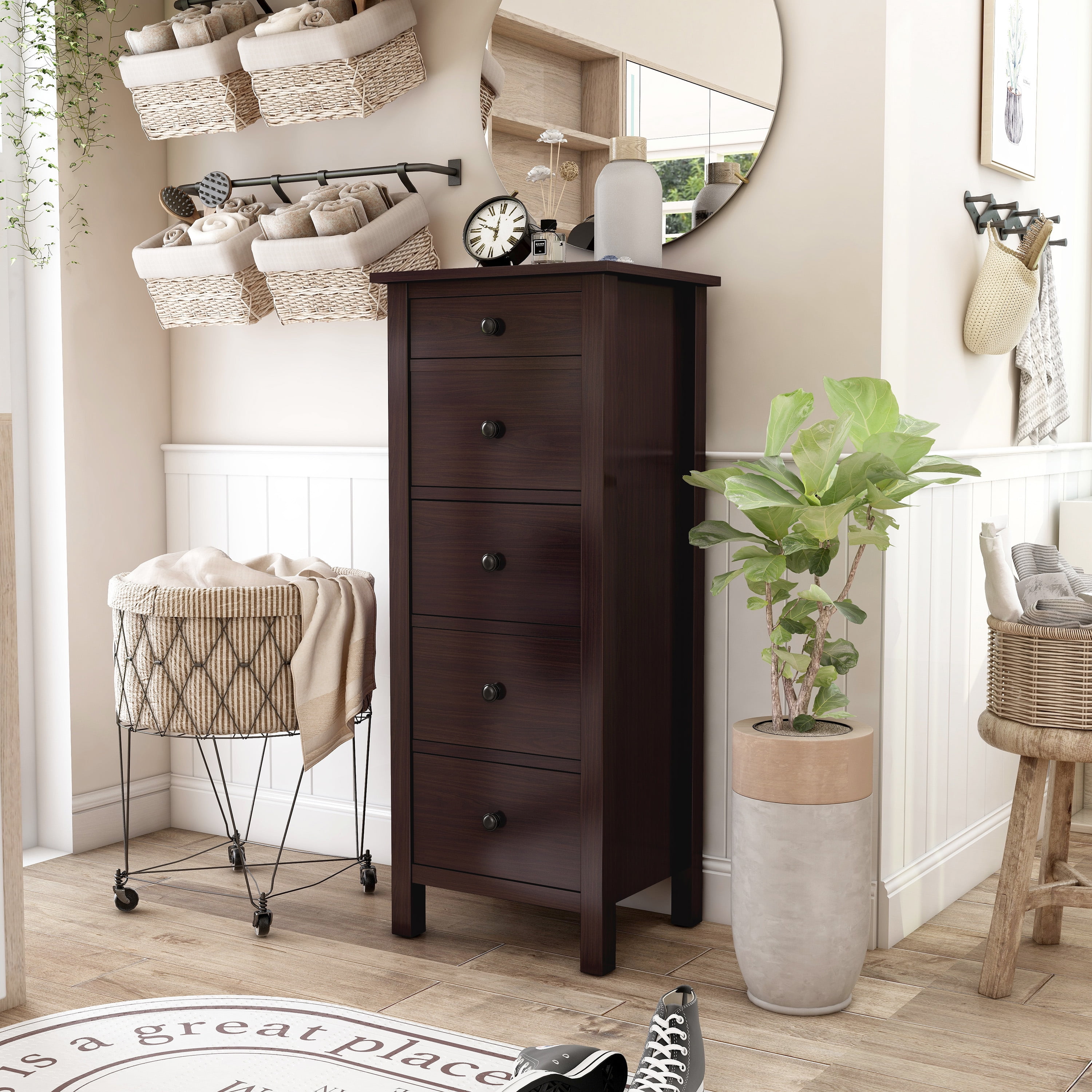 Furniture of America Ella 5-Drawer Wood Espresso Accent Chest