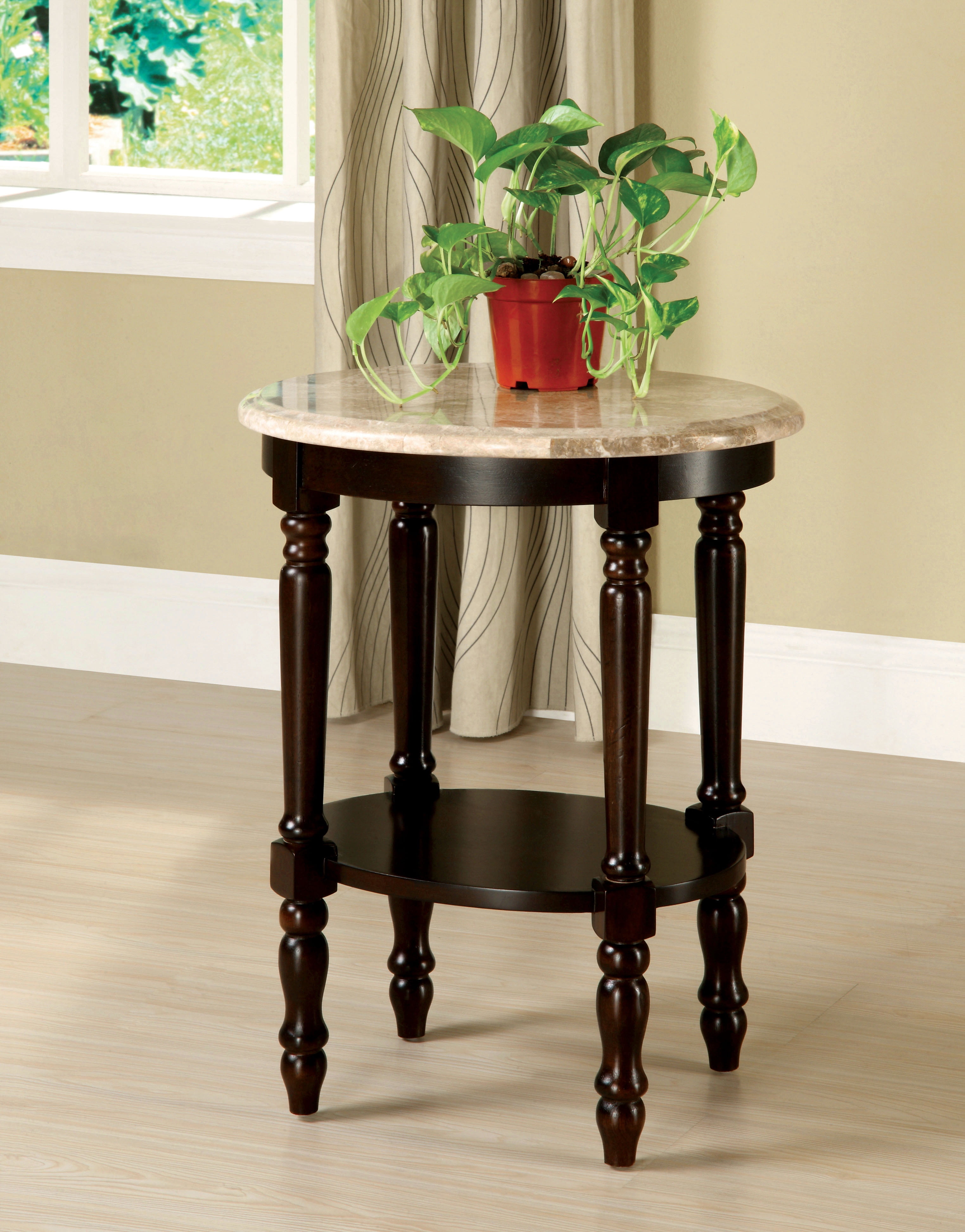 Furniture of America Ellington Oval Side Table, Dark Cherry and Ivory