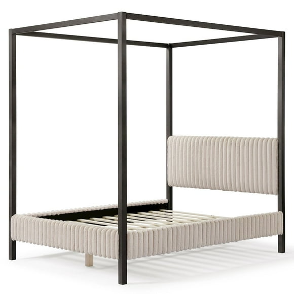 Furniture of America Elra Adult Queen Wood Mattress Ready Bed with Canopy Frame, Light Brown