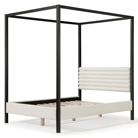 Furniture of America Elra Adult Queen Wood Mattress Ready Bed with Canopy Frame, White
