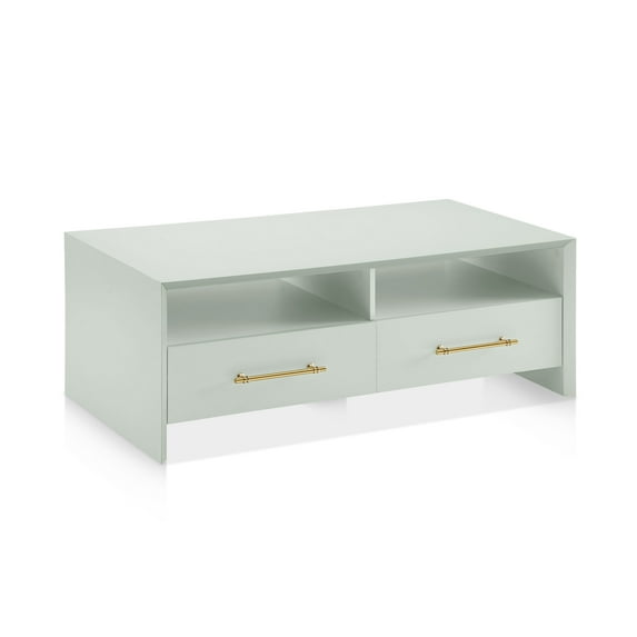 Furniture of America Elvora Modern Wood 2-Drawer and 2-Shelf Coffee Table, Mint Green