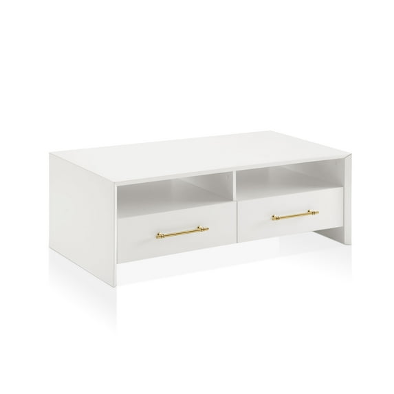 Furniture of America Elvora Modern Wood 2-Drawer and 2-Shelf Coffee Table, White