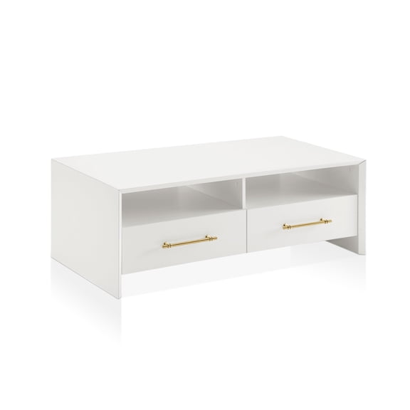 Furniture of America Elvora Modern Wood 2-Drawer and 2-Shelf Coffee Table, White