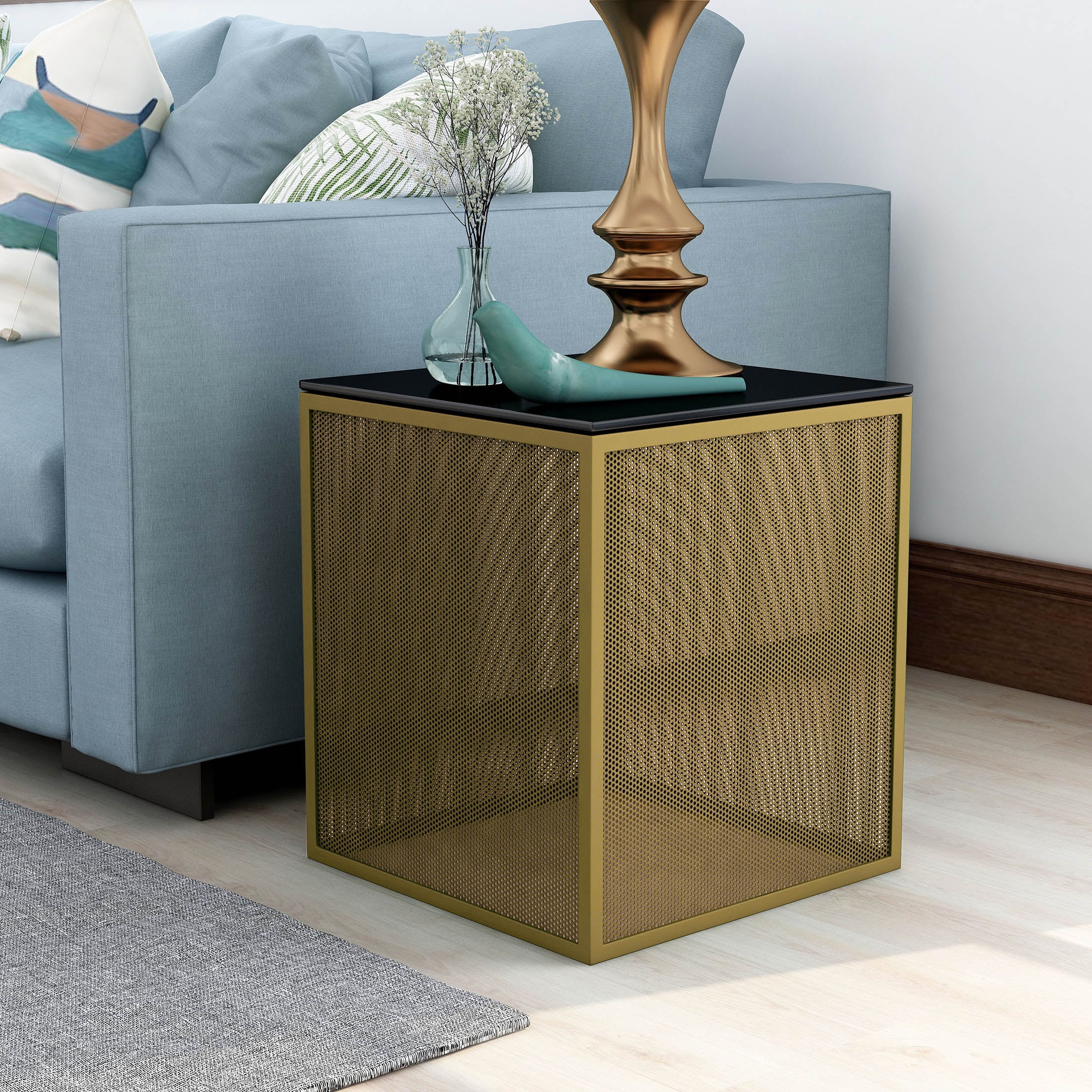 Furniture of America Emree Glass Top Side Table, Gold