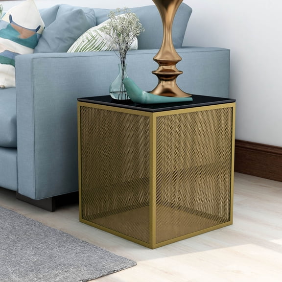 Furniture of America Emree Glass Top Side Table, Gold