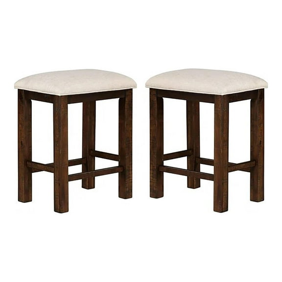 Furniture of America Ena Rustic Wood Padded Counter Stool in Oak (Set of 2)