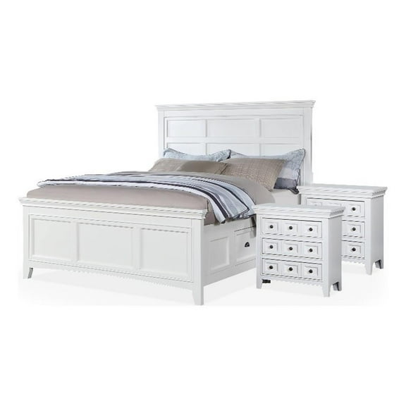 Furniture of America Ender 3pc White Wood Bedroom Set - Queen + 2 Nightstands
