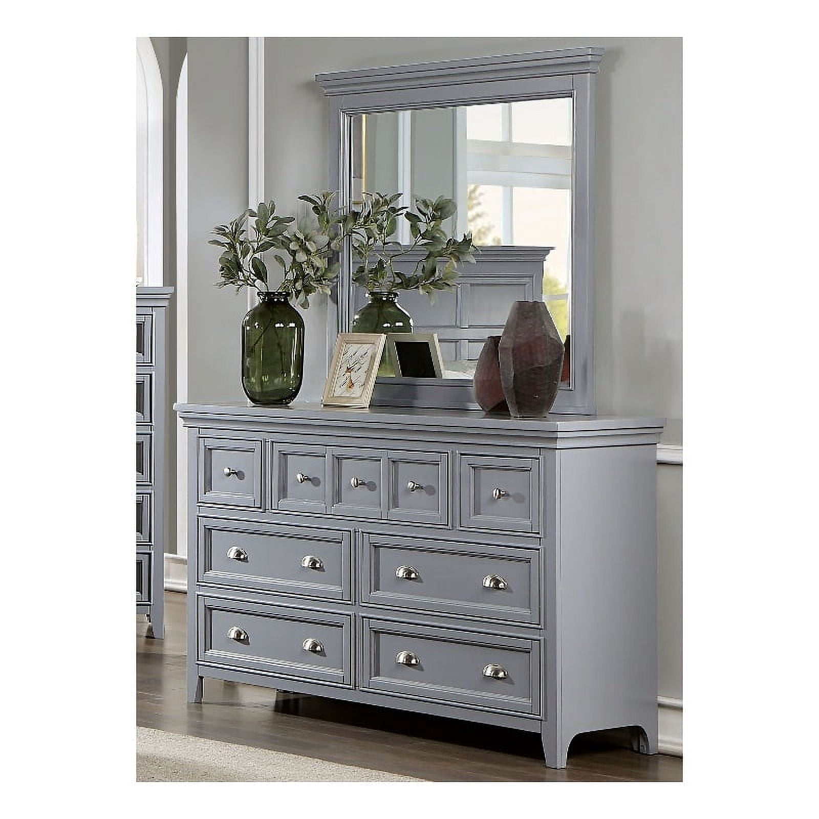 Furniture of America Ender Wood 7-Drawer Gray Dresser with Mirror and ...