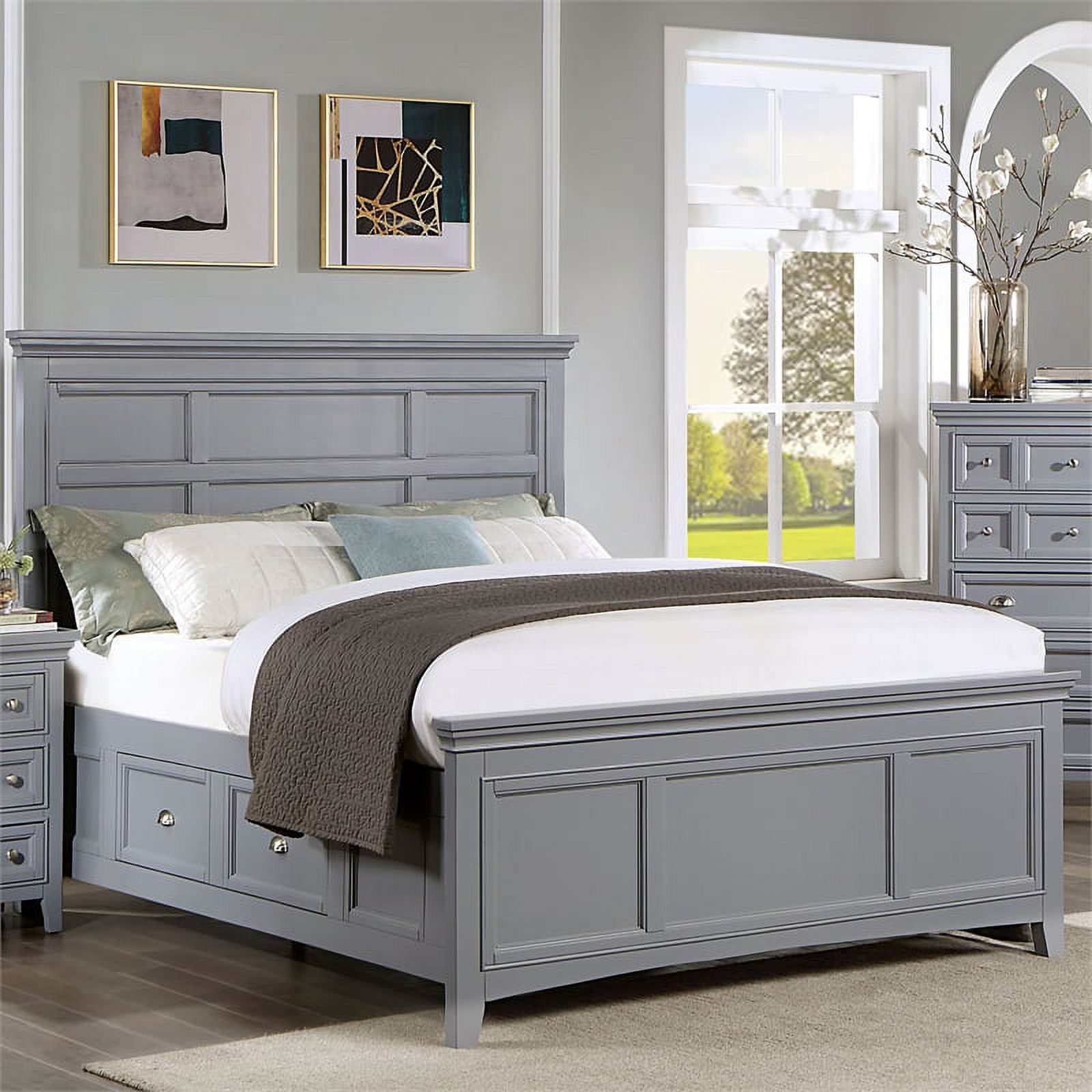 Furniture of America Ender Wood Gray Queen Bed with Drawers and Care