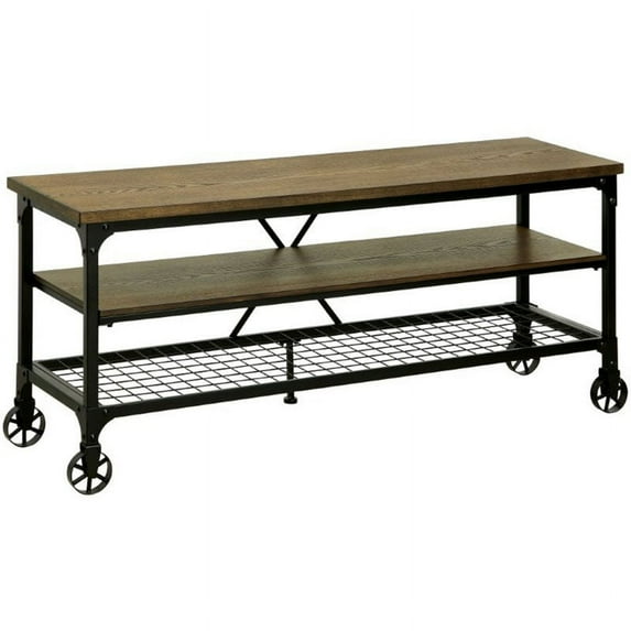 Furniture of America Engley Industrial Wood 72-Inch TV Stand in Medium Oak