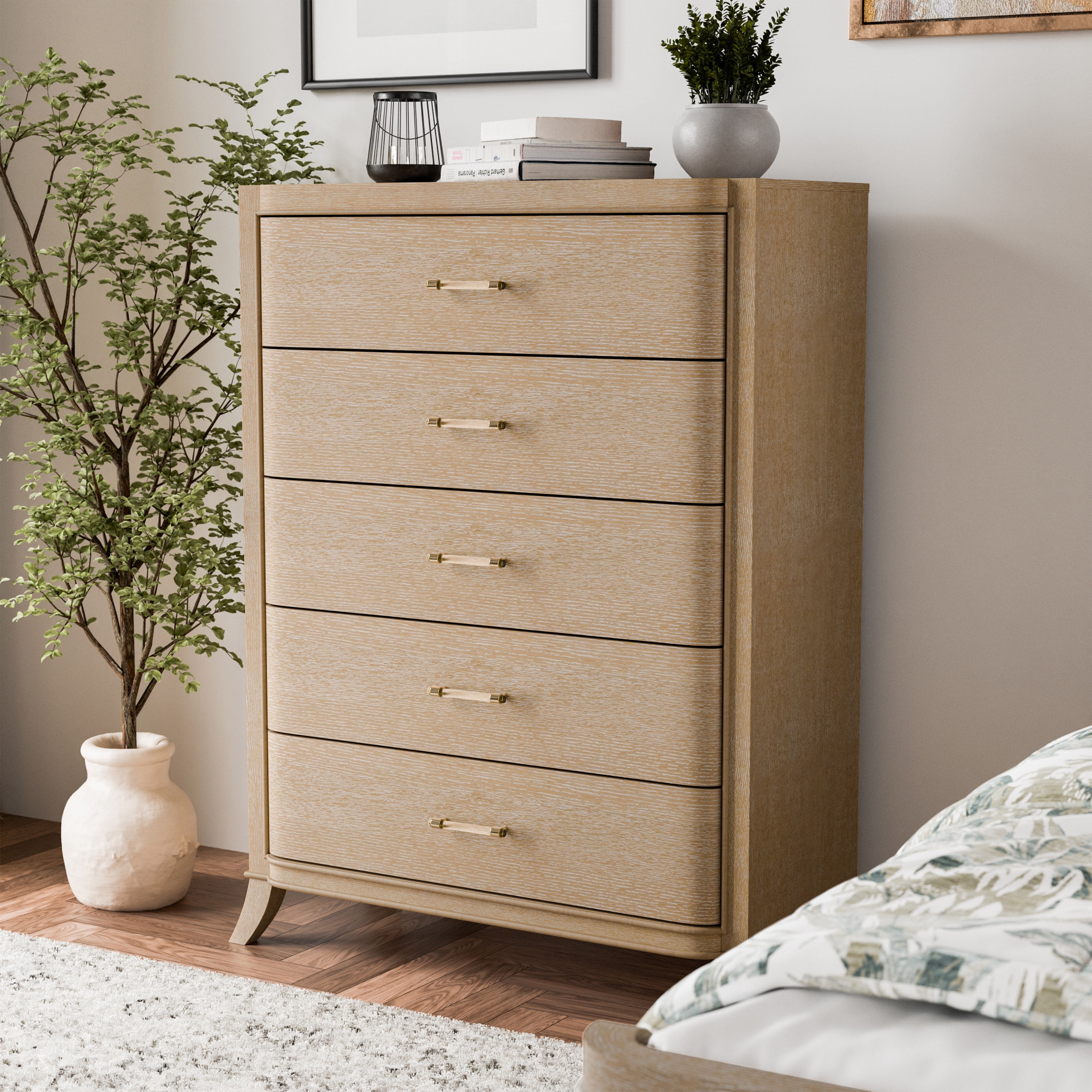 Furniture of America Enmi 5-Drawer Solid Wood Adult Vertical Dresser, Natural Oak