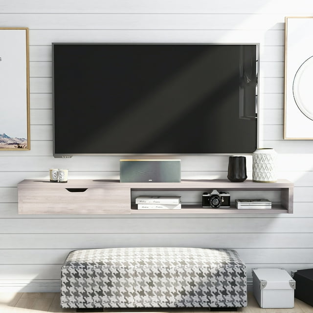 Furniture of America Eponine Floating TV Stand, 60", White Oak