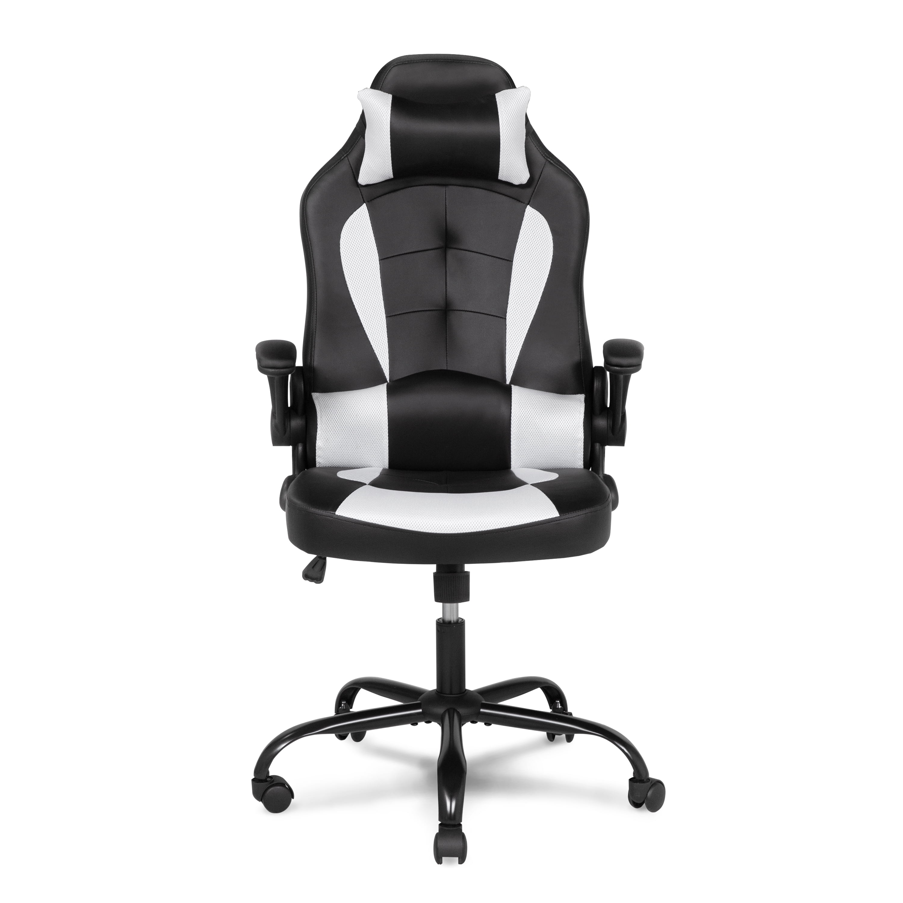 Furniture of America Ergonomic Swivel Gaming Chair with Lumbar Support in White and Black Fabric