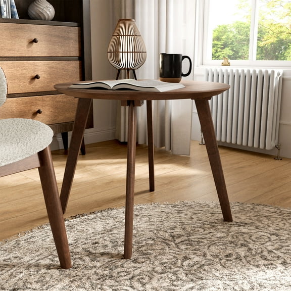 Furniture of America Erik 19.5" Round Solid Wood Indoor Side Table, Walnut