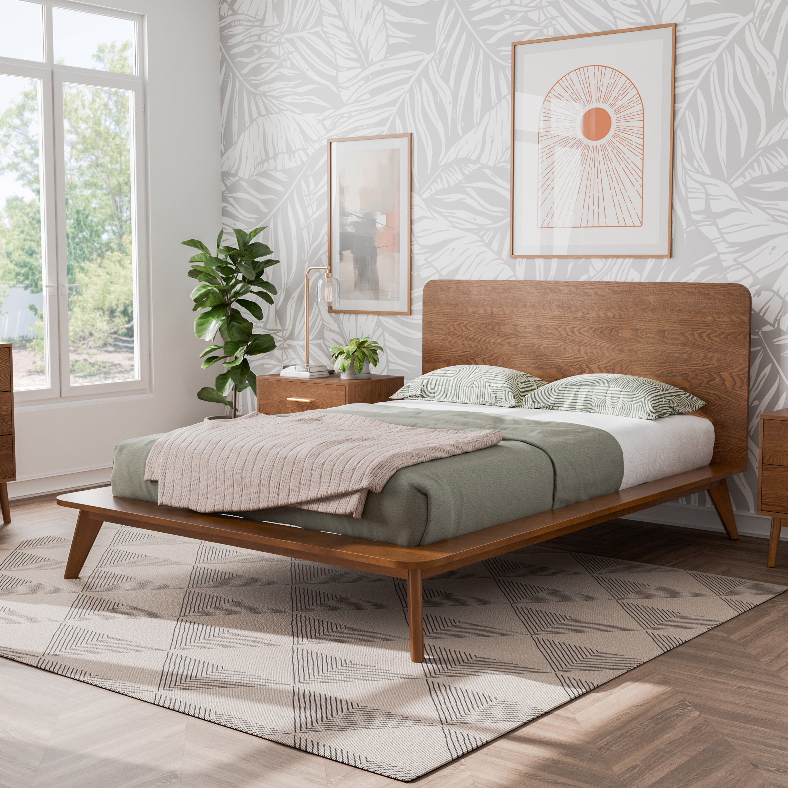 Furniture of America Erik Adult Queen Round Edge Solid Wood Mattress Ready Bed, Walnut