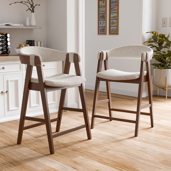 Furniture of America Erik Wingback Wood Indoor Counter Stools, Walnut and Beige (Set of 2)