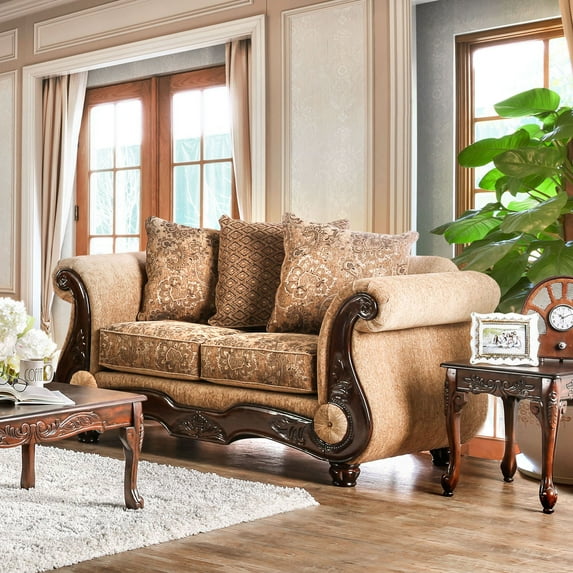 Furniture of America Ersa Traditional Gold Chenille Padded Loveseat by