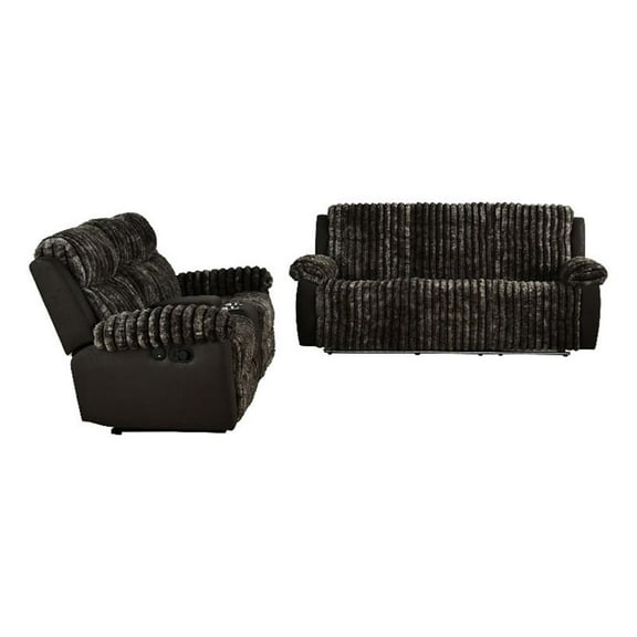 Furniture of America Esmalt Fabric 2-Piece Manual Reclining Sofa Set in Brown