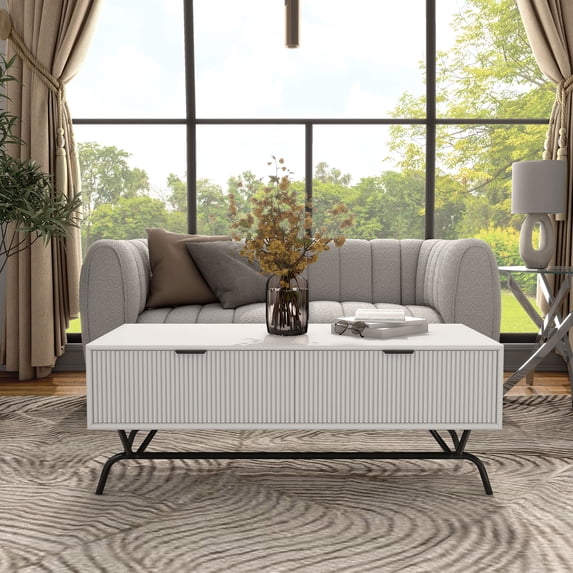 Furniture of America Estee 2-Drawer Wood Indoor Coffee Table, White Pure