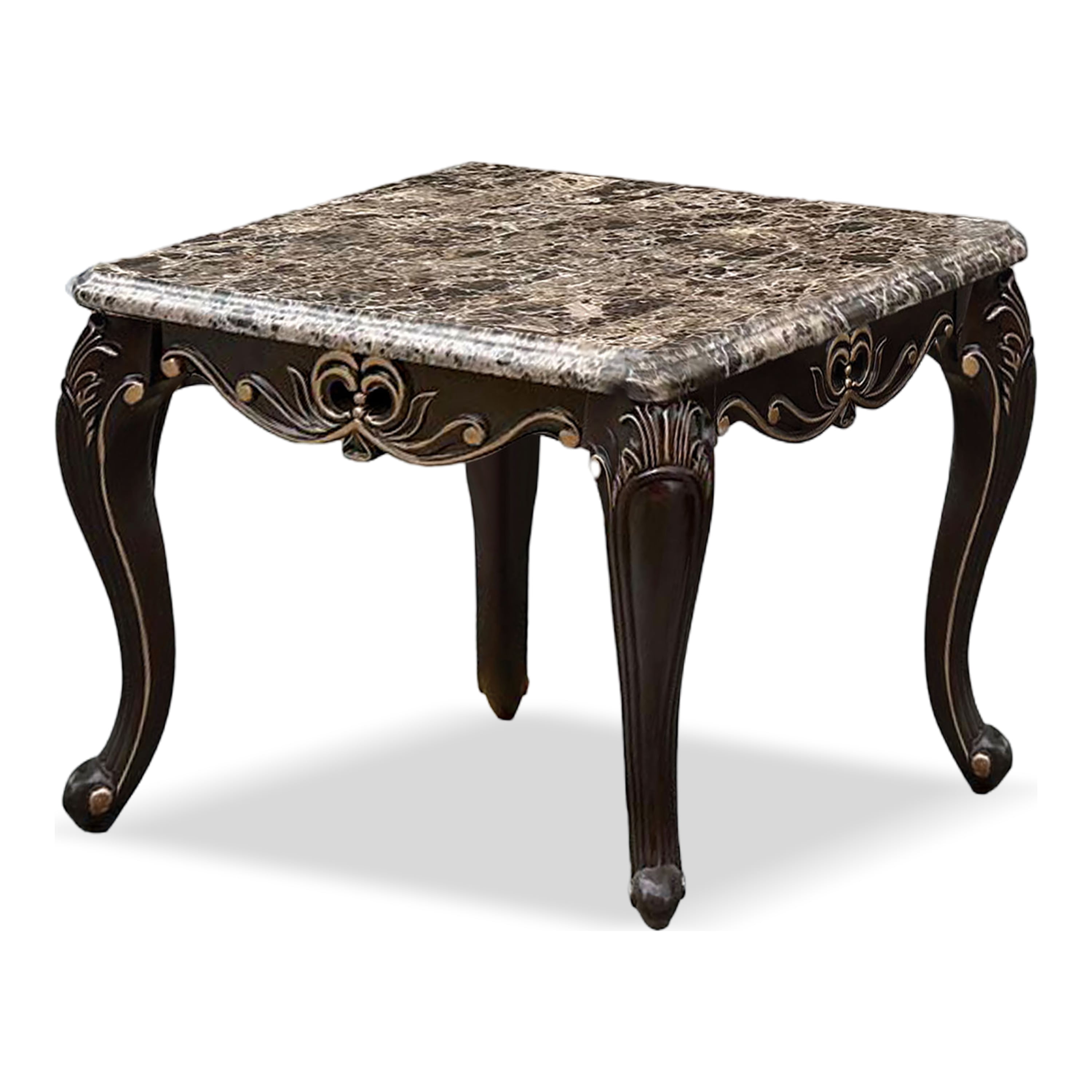 Furniture of America Esteran Traditional Indoor Genuine Marble Top End Table, Dark Walnut