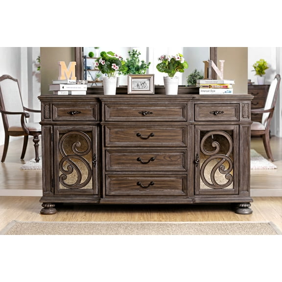 Furniture of America Ethelyn 68" Sideboard 6-Drawer Dining Server, Rustic Natural Tone Finish