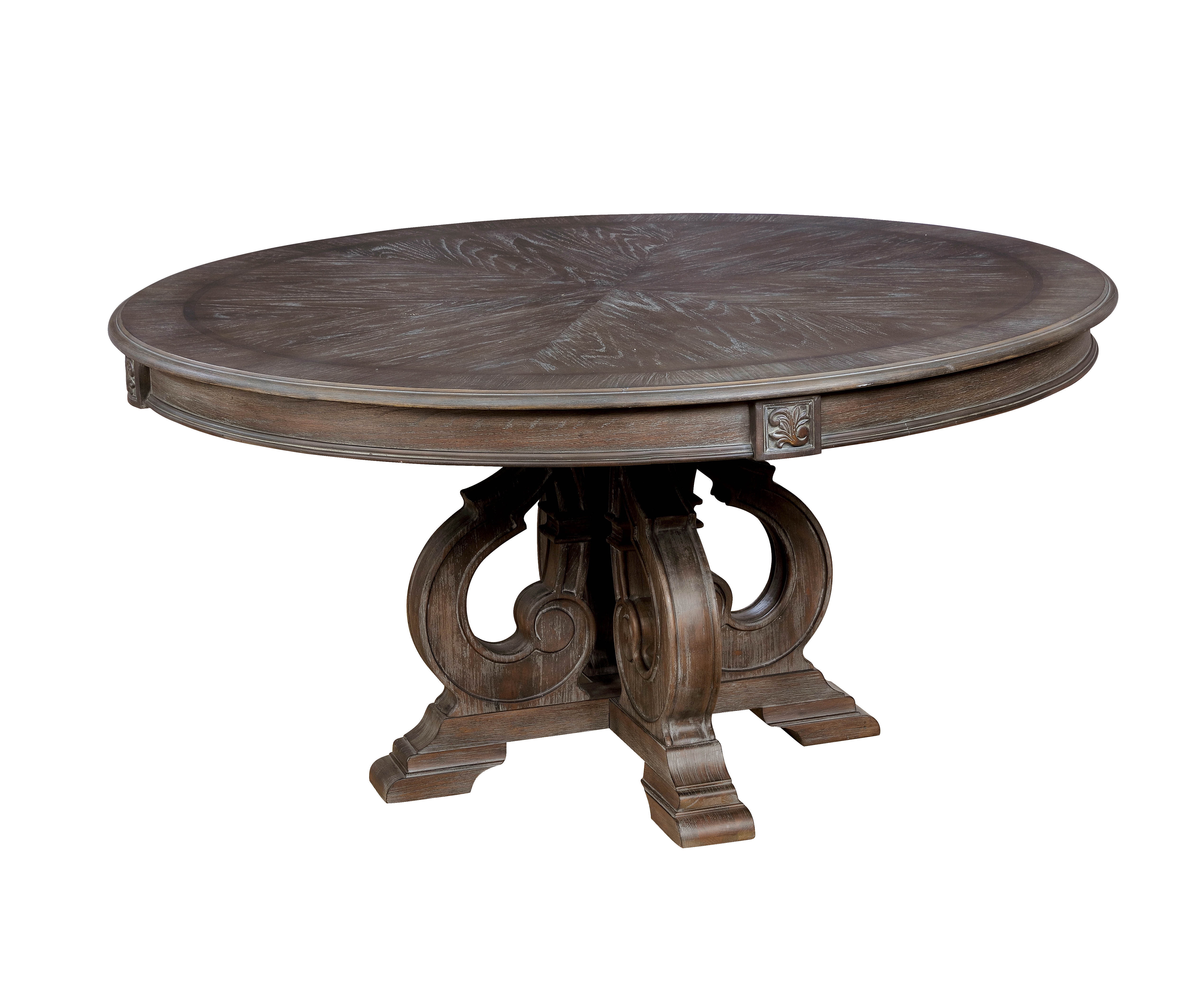 Ethelyn Round Rustic Reclaimed Wood Dining Table with Pedestal Base