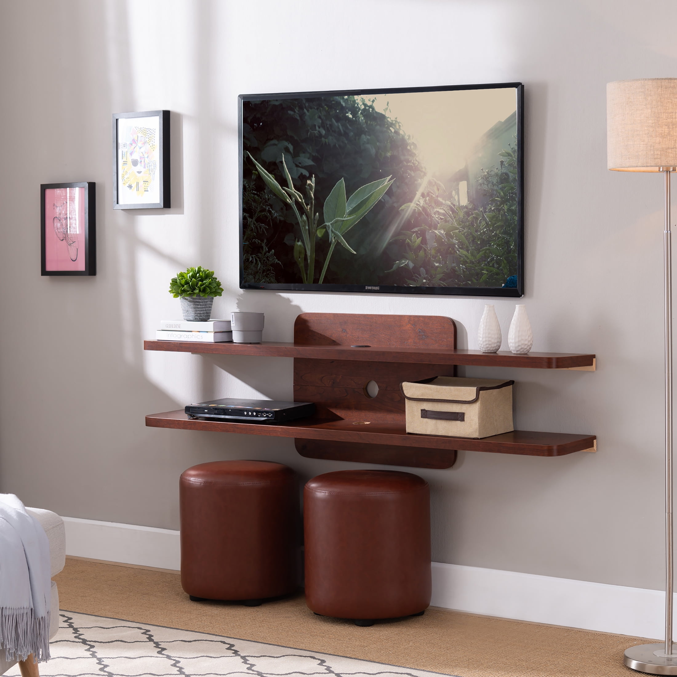 Furniture of America Eustache 2-Tier Floating TV Stand, 60", Walnut