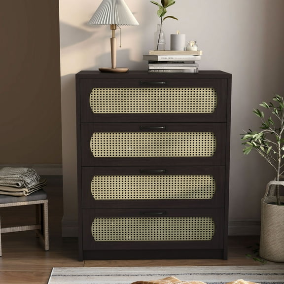 Furniture of America Evalte Adult Modern 4-Drawer Wood Vertical Dresser, Espresso