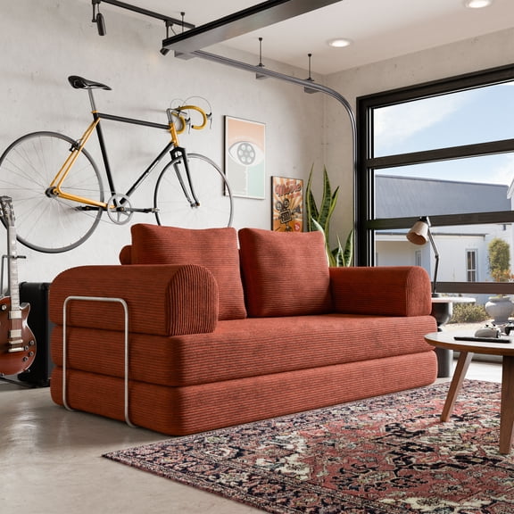 Furniture of America Everett Modern Chenille Multifunctional Compressed Sofa, Rustic Brown